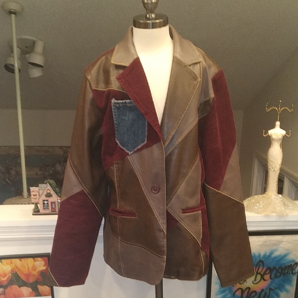 Dollhouse Patchwork Blazer - Brown And Burgundy C… - image 1